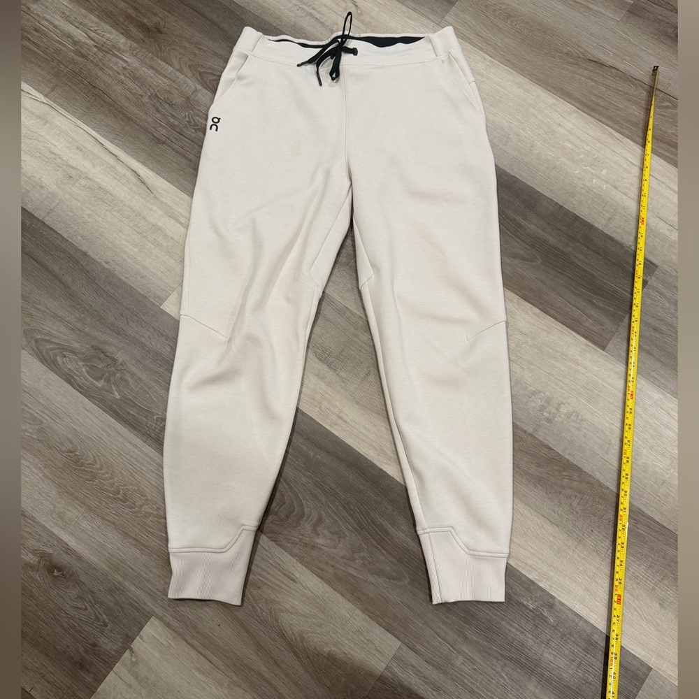 On Running Light Beige Jogger Pants with Black Drawstring